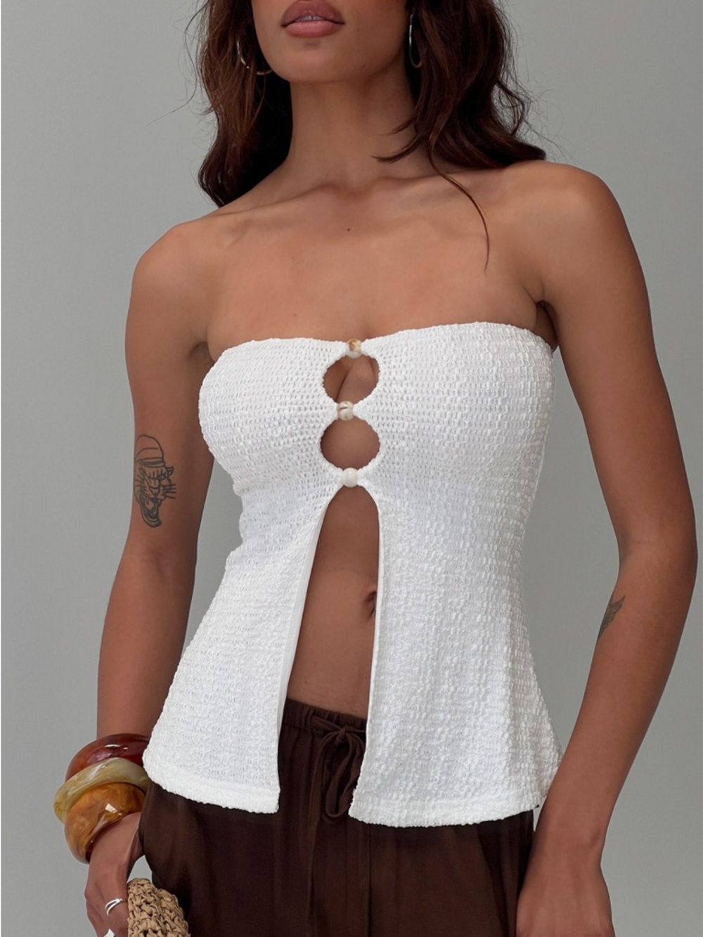Princess Polly White Strapless Textured Keyhole Tube Top